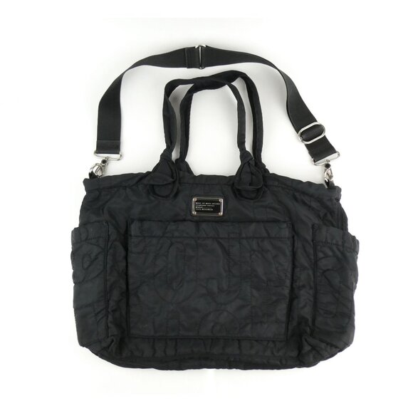 Marc By Marc Jacobs Black Quilted Nylon Tote Bag With Adjustable Strap & Printed - Picture 1 of 13